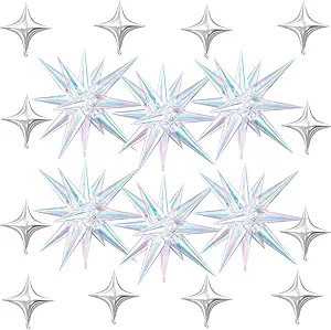 18 Pcs Iridescent Star Balloons, Iridescent Clear Stars Foil Balloon with 6 Pcs 22-Inch Explosion... | Amazon (US)