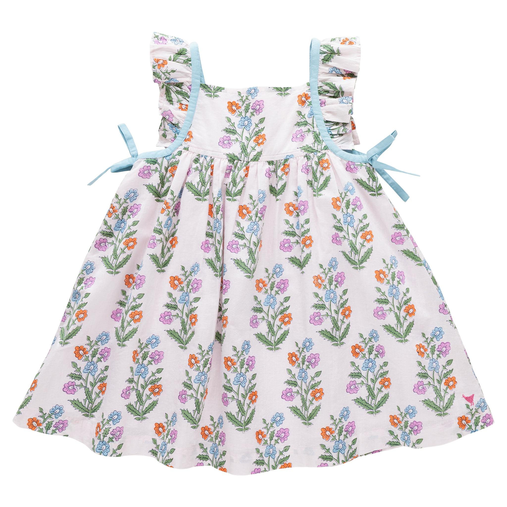 Girls Ailee Dress - Pink Dewdrop Block Print | Maisonette