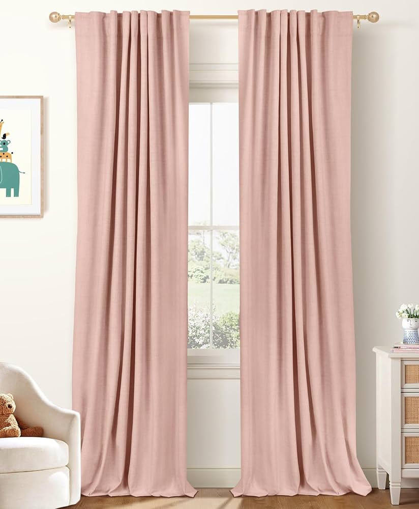 100% Blackout Shield Linen Blackout Curtains for Bedroom 84 Inches Long, Back Tab/Rod Pocket Livi... | Amazon (US)