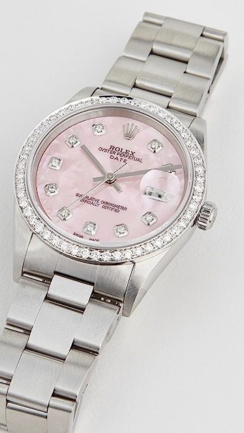 34mm Rolex Date Model Pink Mop Diamond Dial, Diamond Bezel, Oyster Band | Shopbop