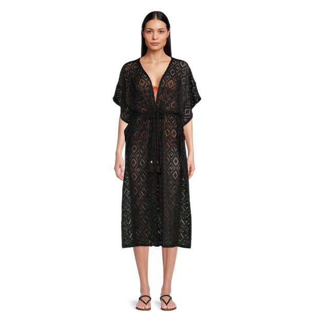 Time and Tru Women's Midi Crochet Caftan Cover Up | Walmart (US)
