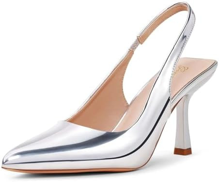 GENSHUO Women's Slingback Kitten Heel Pointed Closed Toe Stiletto Pumps Slip on Elastic Strap Wed... | Amazon (US)