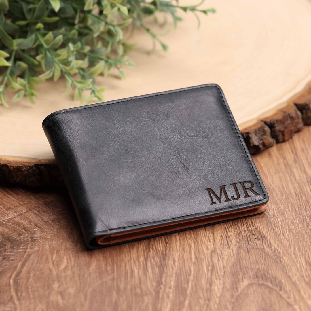 Personalized Mens Black Leather Wallet, Valentine's Day Gifts for Husband, Engraved Gift for Him,... | Etsy (US)