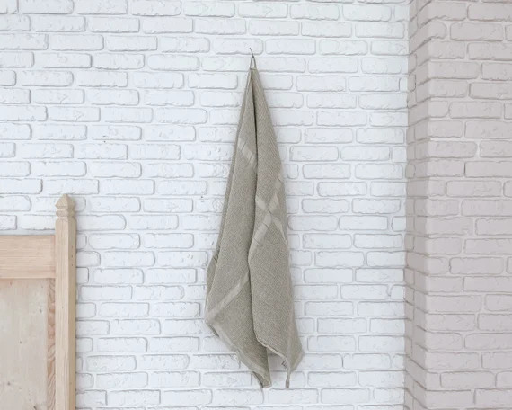 Linen waffle bath towel, linen beach towel, natural linen bath sheet READY TO SHIP | Etsy (US)