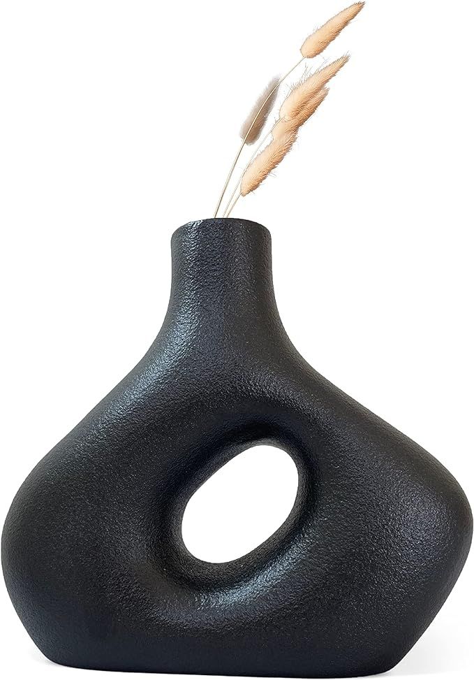 Circle Vase – Matte Black Geometric Donut Vase. Nordic Vase for Stylish Minimalist Home. 8” B... | Amazon (US)