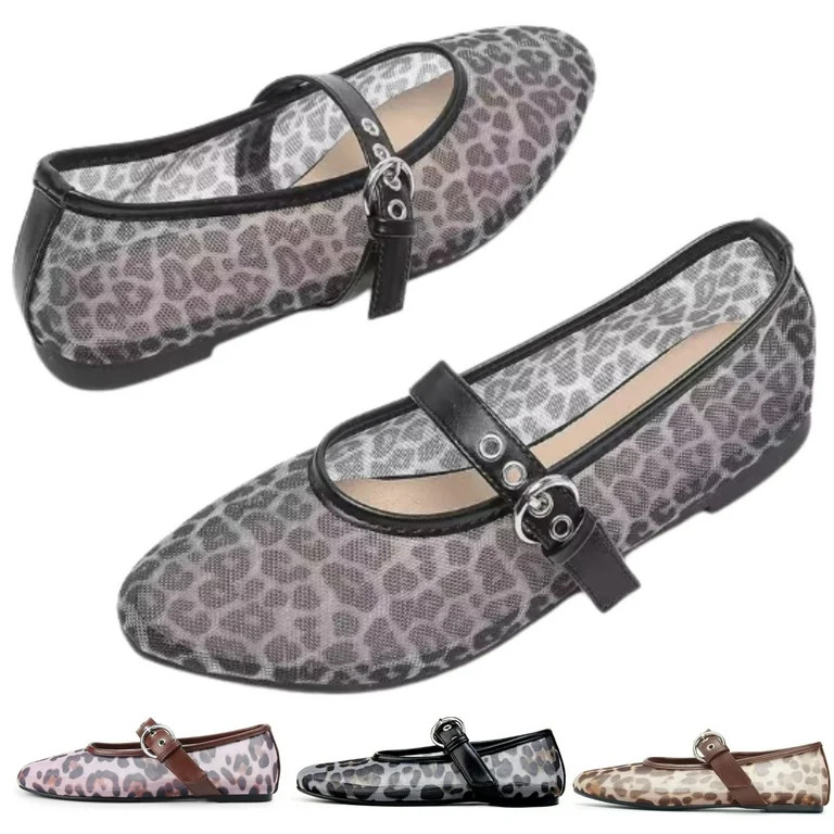 CHICVOMEY Flats for Women Breathable Mesh Shoes for Women Casual Work Ballet Flats Shoes Leopard ... | Walmart (US)