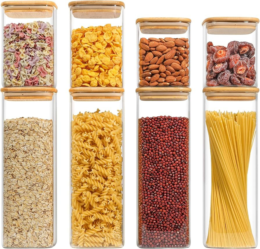 ComSaf Airtight Glass Storage Canister with Bamboo Lid (27oz/37oz/71oz) Set of 8, Clear Food Stor... | Amazon (US)