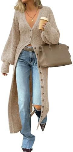 Saodimallsu Womens Long Cardigans V Neck Button Down Chunky Knit Dusters Sweater Coat Fall Trendy... | Amazon (US)