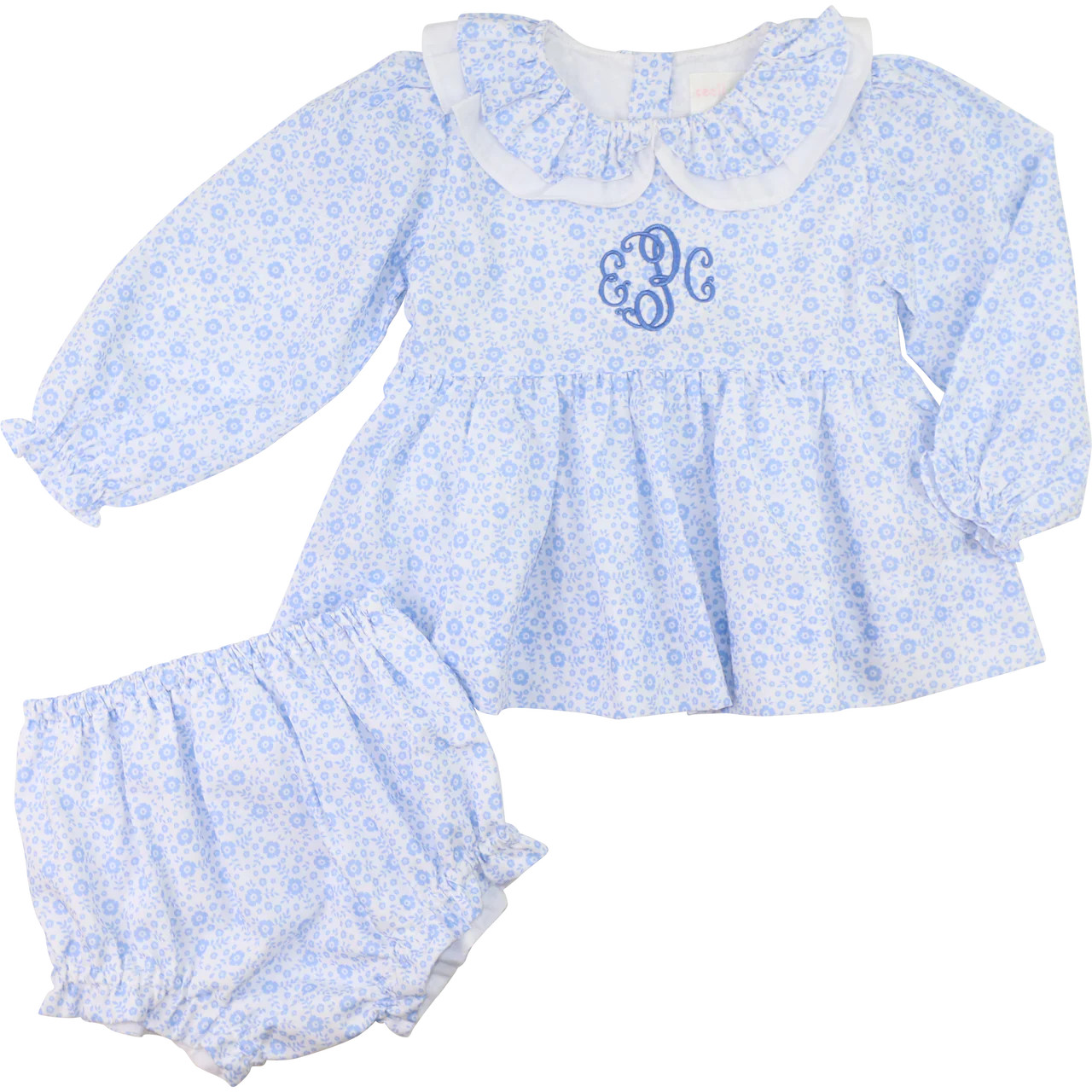 Blue Mini Floral Diaper Set | Cecil and Lou