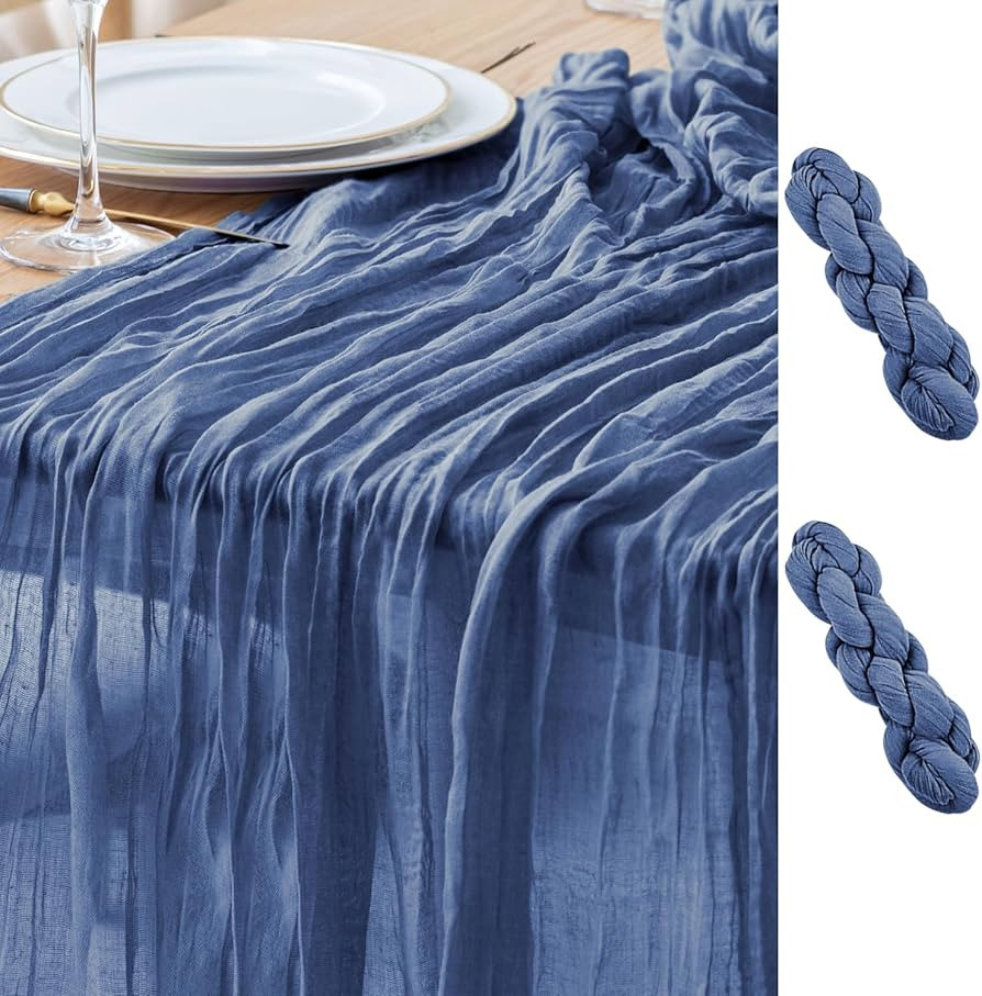 Asee'm 2pcs Cheesecloth Table Runner 120 Inches Long Blue Boho Gauze Cheese Cloth Runner 10FT Rus... | Amazon (US)