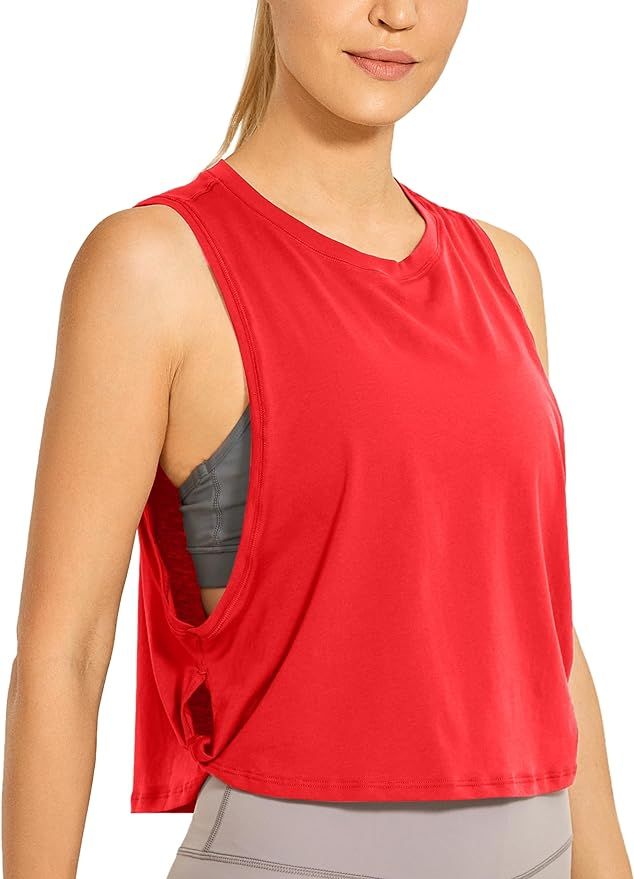 CRZ YOGA Pima Cotton Cropped Tank Tops for Women - Sleeveless Sports Shirts Athletic Yoga Running... | Amazon (US)