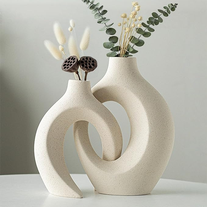 Amazon.com: Levvohd Hollow Ceramic Vase Set of 2, Modern Nordic Minimalist Book Style Boho Aesthe... | Amazon (US)