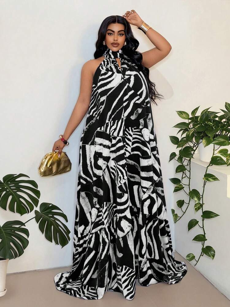 Plus Size Printed Strapless Sexy Off-Shoulder Dress | SHEIN