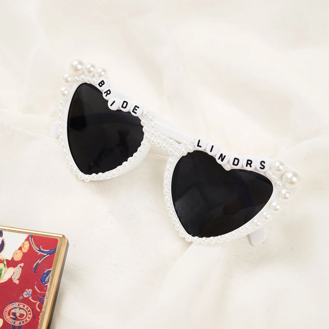 Rhinestone Wedding Accessories,custom Bridal Party Heart Shaped Sunglasses,custom Luxury Pearl Br... | Etsy (US)