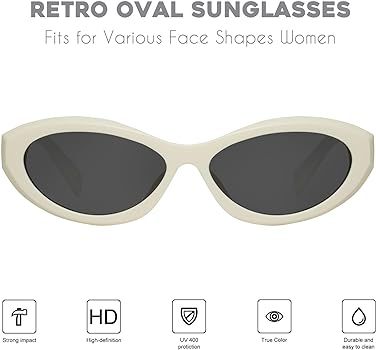mosanana Retro Oval Sunglasses for Women Vintage 90s Cat Eye Narrow Skinny Sunnies MS52372 | Amazon (US)