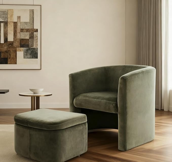 COLAMY Upholstered Velvet Barrel Accent Chair with Storage Ottoman, Morden Living Room Side Tub C... | Amazon (CA)