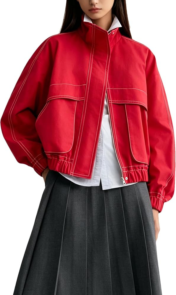 HangNiFang Women's Parachute Bomber Jacket Lightweight Utility Outerwear | Amazon (US)