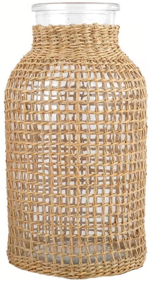 Flower Vase Glass Desktop Vase Flower Wicker Vase Decorative Flower Vase Seagrass Woven Vase Tabl... | Walmart (US)