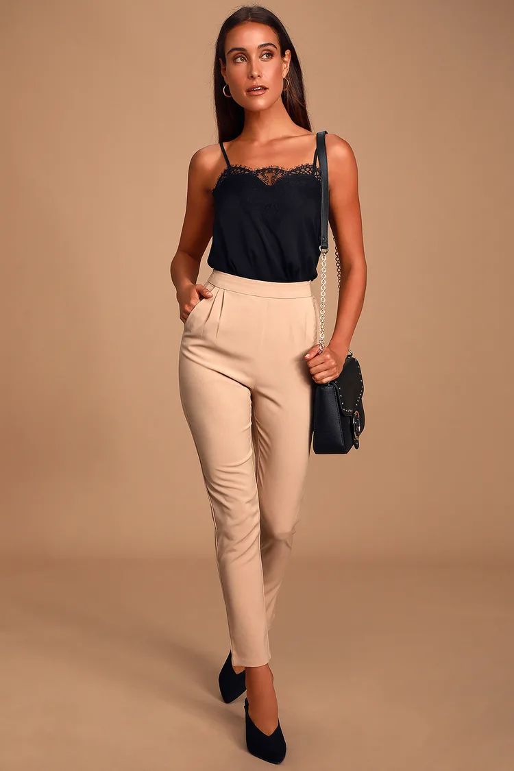 Kick It Beige High-Waisted Trouser Pants | Lulus (US)