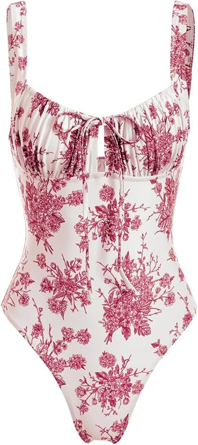 Women’s Tie Floral Sexy One-Piece Tankini Bathing Suits Slimming Swimsuit | Amazon (US)