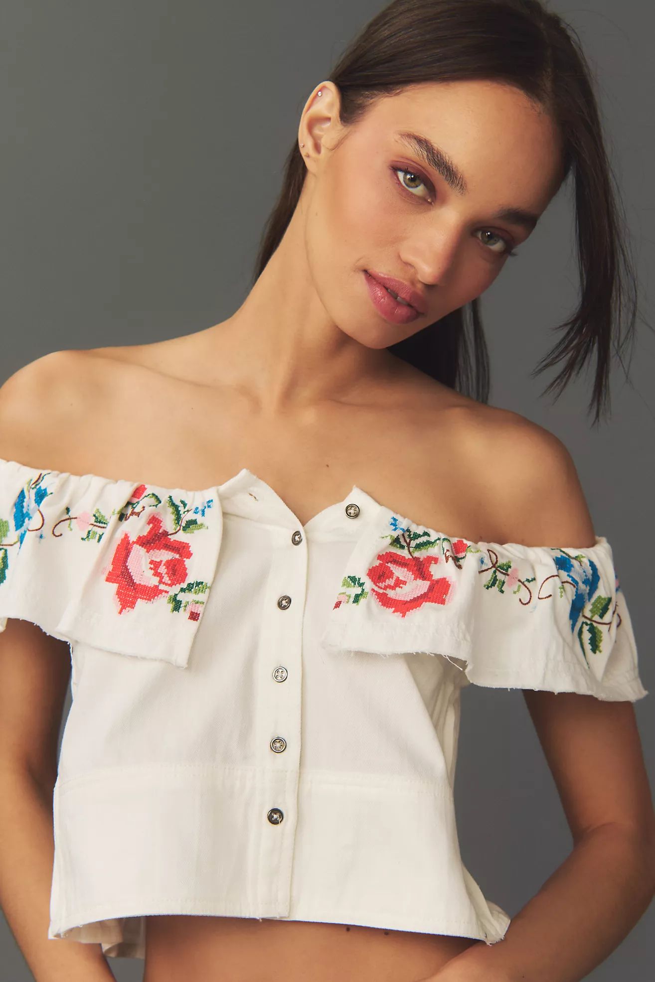 Pilcro Embellished Ruffle Collar Top | Anthropologie (US)