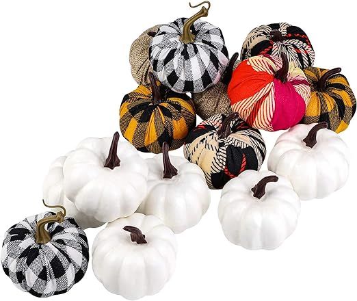 ELCOHO 16 Pieces Small Fabric Lifelike Pumpkins Mini Artificial Pumpkins Home Decoration Set Fall... | Amazon (US)