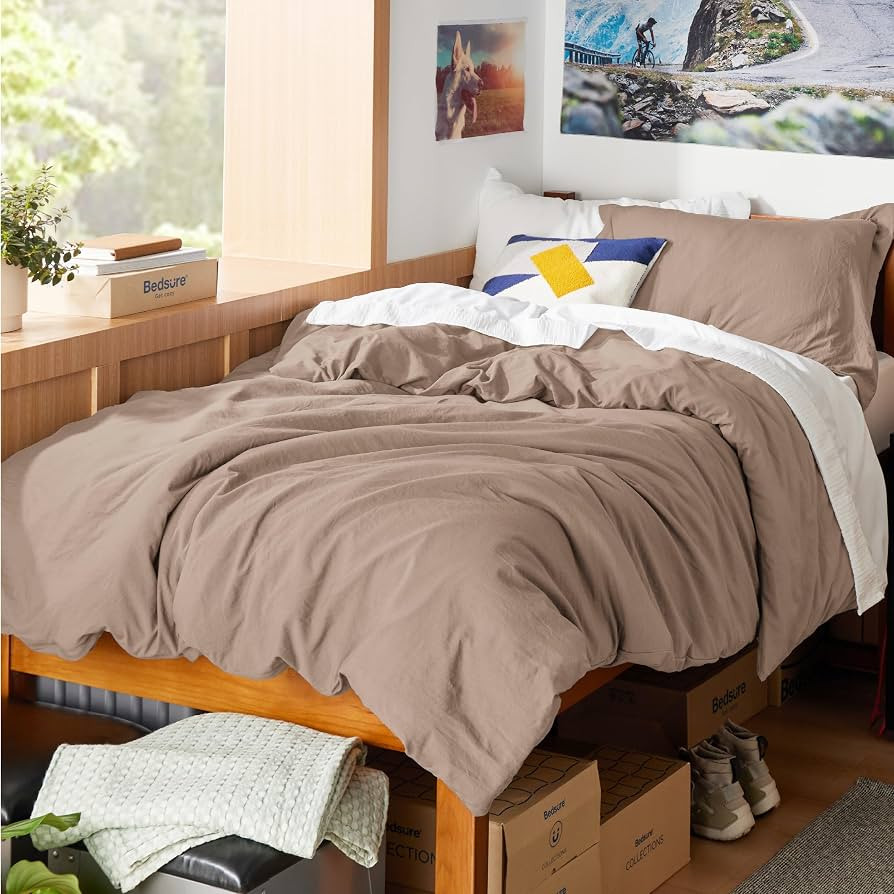 Bedsure Prewashed Twin/Twin XL Duvet Cover, Cotton-Like Bedding Set, Khaki | Amazon (US)
