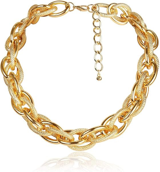 Asphire Punk Twist Rope Choker Necklace Gold Chunky Carved Link Chain Statement Necklace Boho Twi... | Amazon (US)