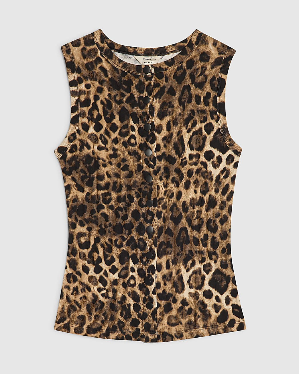 Beige Cotton Blend Leopard Popper Tank Top | River Island UK & IE