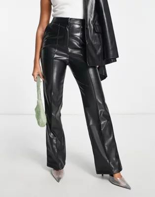 ASOS DESIGN Hourglass leather look straight pants in black | ASOS (Global)