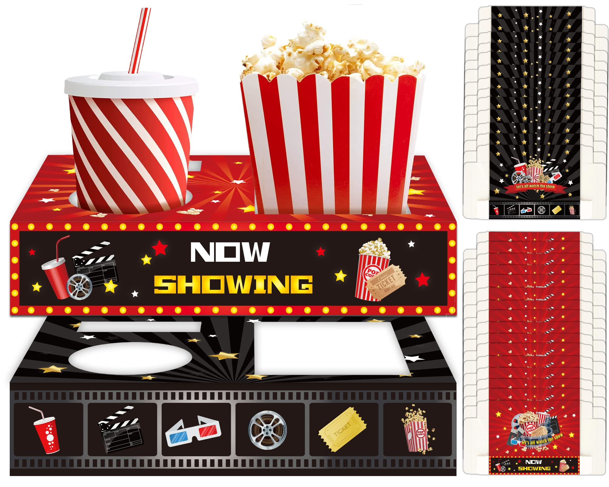 OBUSATT 32Pcs Movie Night Snack Trays Hold Popcorn Candy Food Drink, Movie Theater Popcorn Holder... | Amazon (US)
