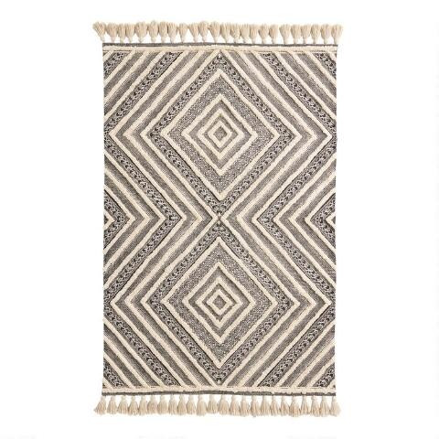 Black and Ivory Tufted Diamond Area Rug | World Market