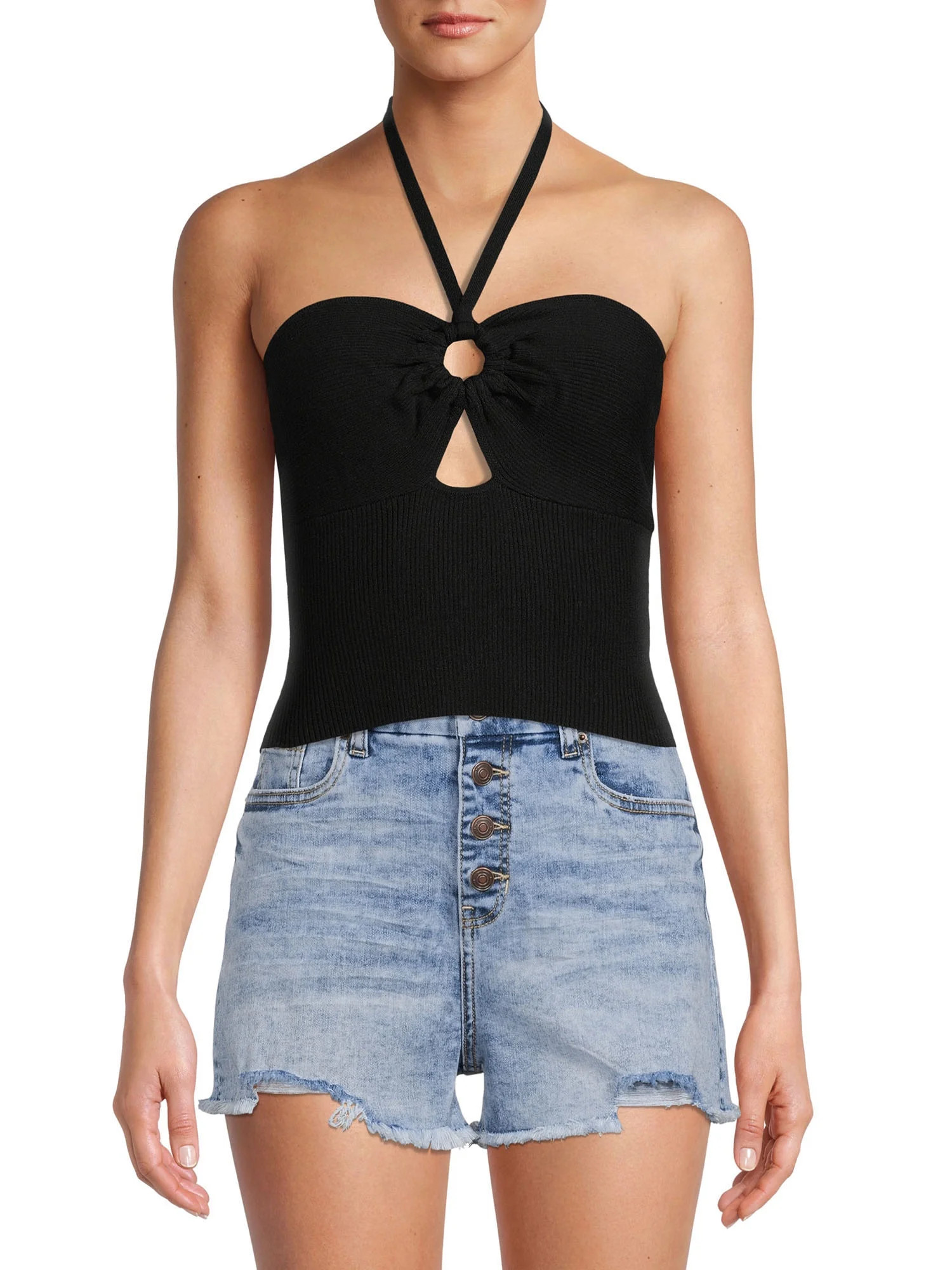 No Boundaries Juniors Tie Neck Halter Top - Walmart.com | Walmart (US)