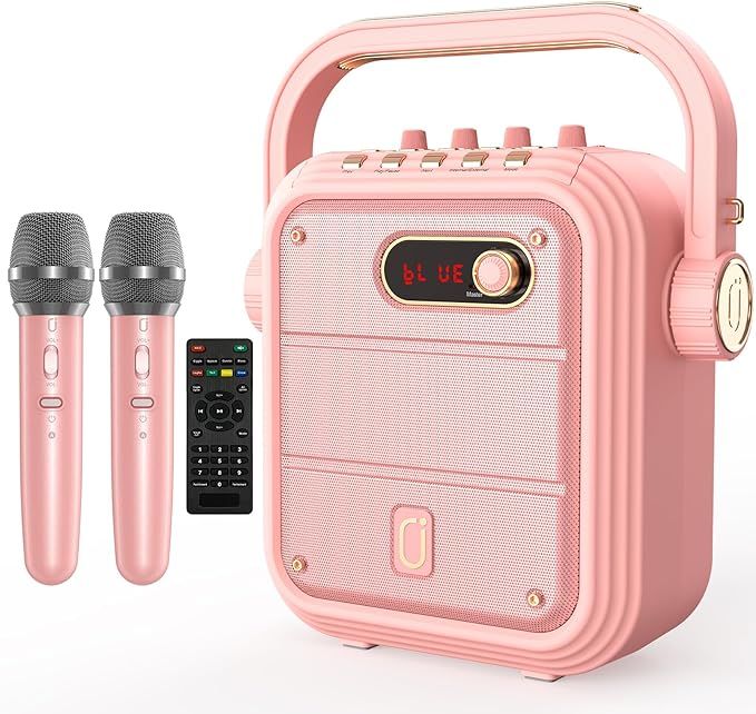 JYX Karaoke Machine with 2 Wireless Mics,Pink Karaoke Speaker with Treble/Bass Adjustment,Bluetoo... | Amazon (US)