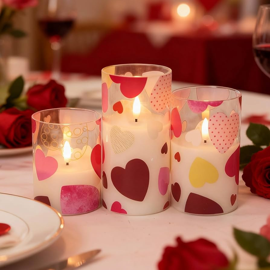 Flameless Candles with Remote, Valentine's Day Battery Candles Heart Flickering LED Electirc Cand... | Amazon (US)