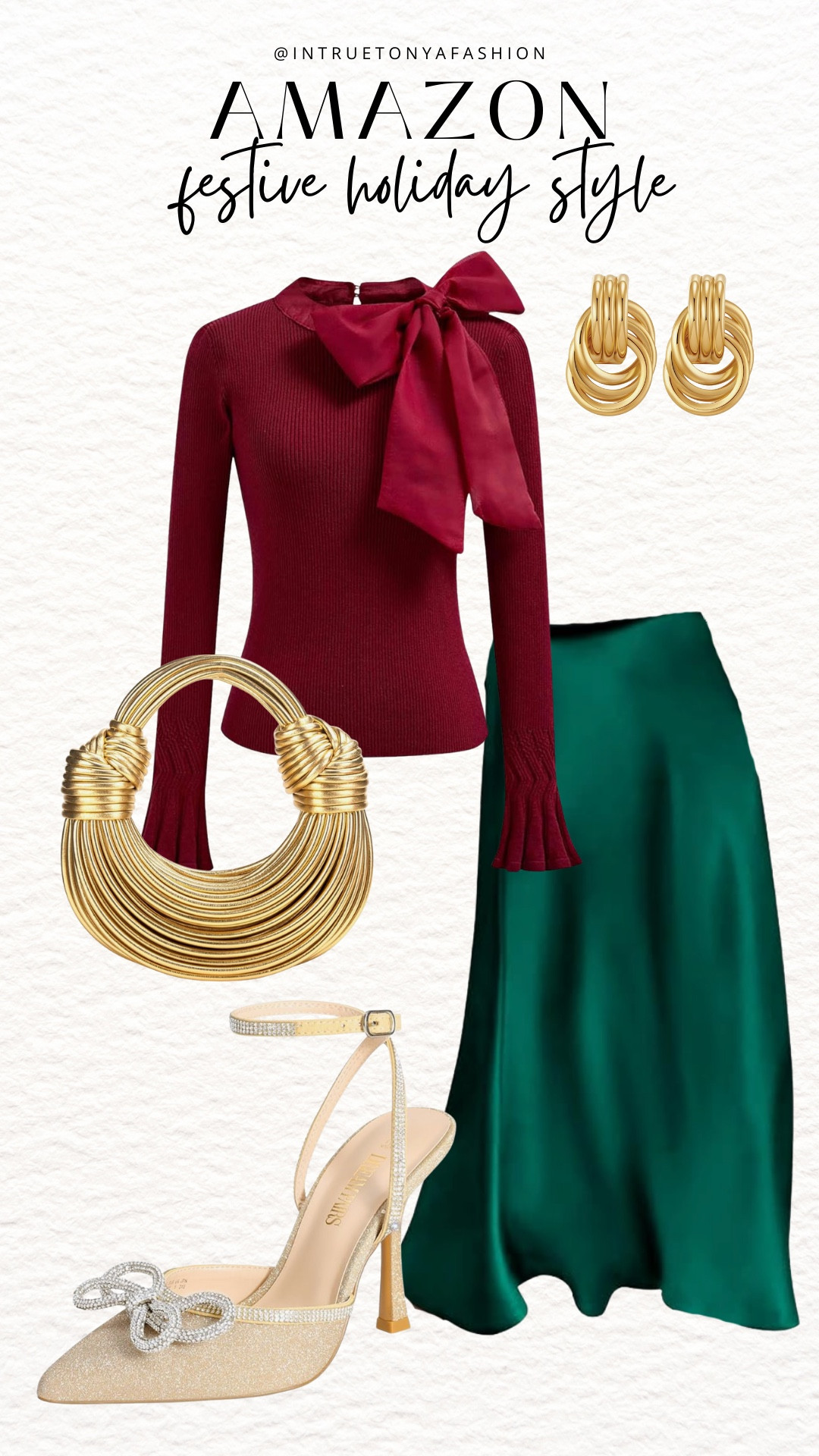 Festive holiday outfit idea from amazon — red bow blouse, green satin skirt, gold statement purse, earrings, and sparkly heels 







Christmas party dress | holiday dress | new years eve dress | amazon formal wear | cocktail party dress winter | evening dress | winter wedding guest dress | wedding guest outfit amazon | heels | holiday party dress | amazon formal wear | amazon holiday dresses | holiday cocktail dress | holiday party dress | holiday party outfit | work holiday party | New Year’s Eve outfit | NYE outfit | holiday looks | holiday style 

#LTKHoliday #LTKFindsUnder50 #LTKWedding