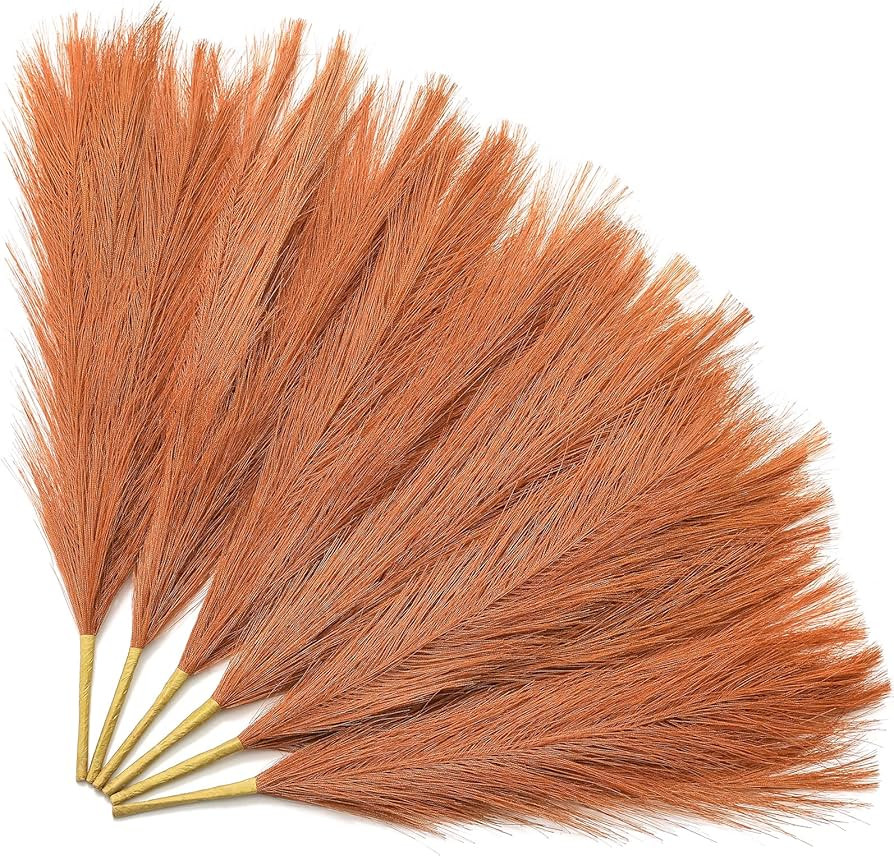 Serwalin Pampas Grass 17.7 Inch 6Pcs, Faux Pampas Orange Pampas Grass Decor, Artificial Pampas Gr... | Amazon (US)