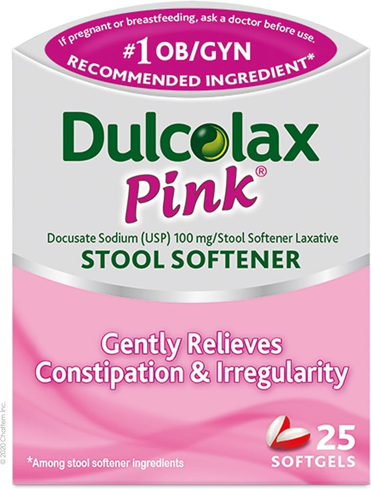 Dulcolax Pink Stool Softener, Docusate Sodium, 100 mg Soft Gel Tablets, 25 Count | Amazon (US)