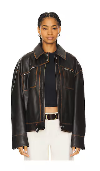Brinley Faux Leather Jacket in Brown | Revolve Clothing (Global)