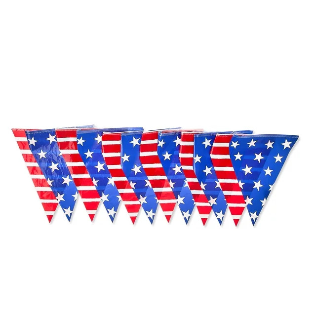 Patriotic Stars and Stripes Plastic Pennant Banner, Red/White/Blue, 12', by Way To Celebrate | Walmart (US)