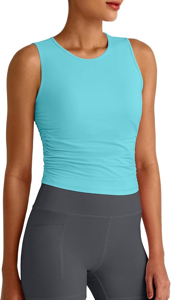 G4Free Skimetic Workout Tank Tops for Women Side Ruched Sleeveless High Neck Crop Top Summer Athl... | Amazon (US)