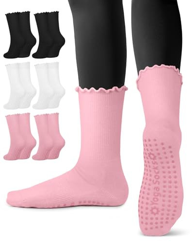 Aoliks Pilates Grip Ruffle Socks for Women, Yoga Socks Non Slip Socks for Pure Barre Ballet Dance Workout | Amazon (US)