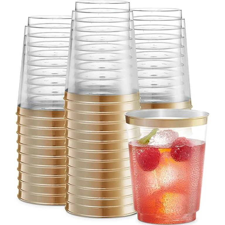 PLASTICPRO 10 Oz Gold Rimmed Disposable Cups Plastic Tumblers Party Cups, 50-Pack | Walmart (US)