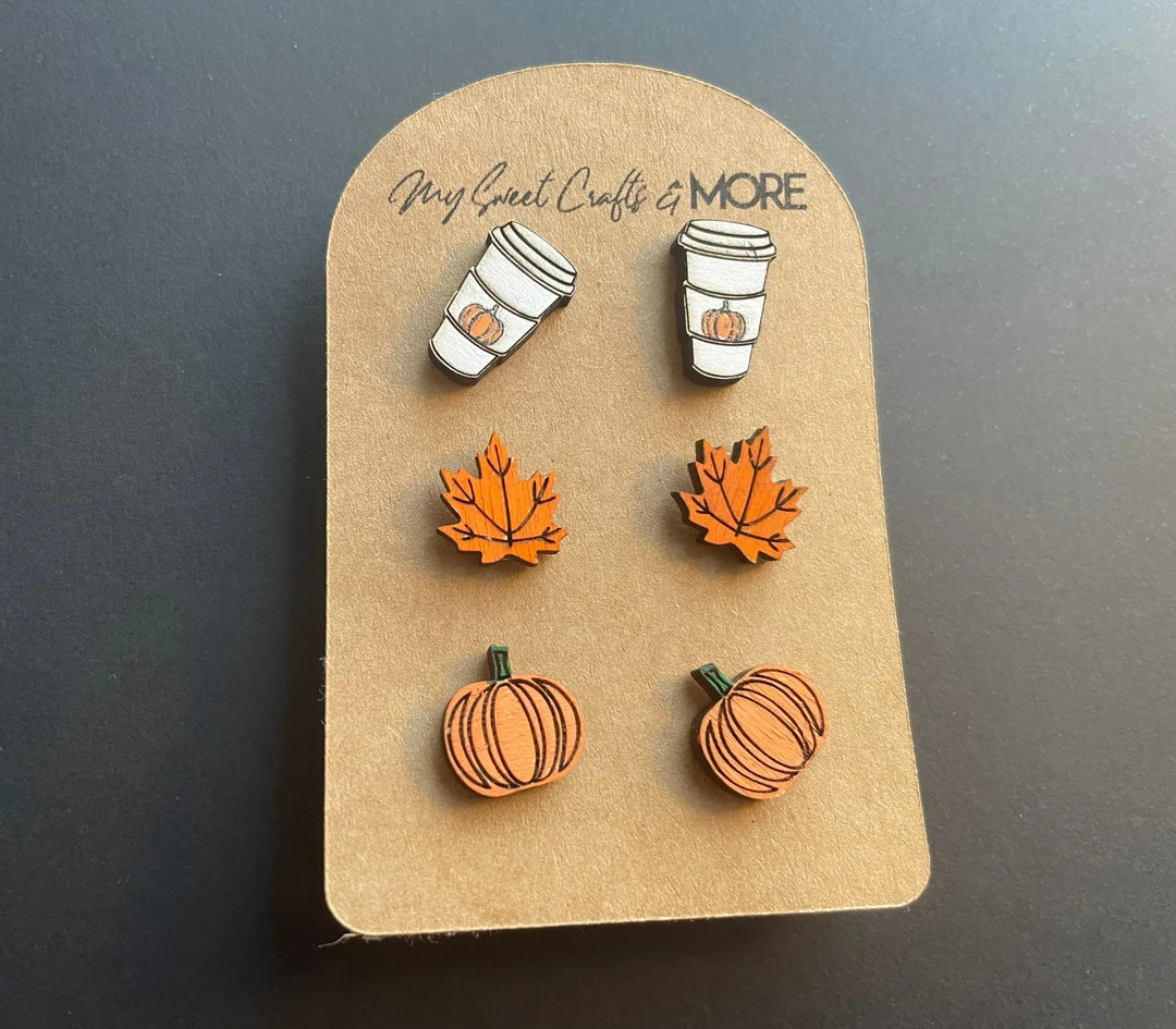 Hand-painted Fall Wooden Stud Earrings: Pumpkin Spice Latte, Halloween - Etsy | Etsy (US)