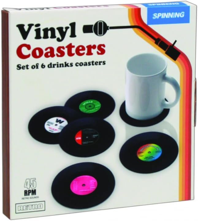 Gift Republic Retro Vinyl Coasters, Cool Drinks Coasters, Great Housewarming Gift, Music Lovers G... | Amazon (US)
