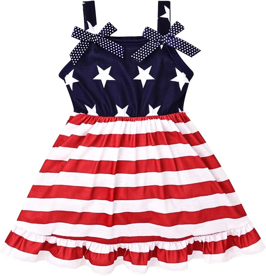 FOCUTEBB 4th of July Toddler Baby Girl Outfit American Flag Dress Sleevless Bodysuit Summer Outfi... | Amazon (US)