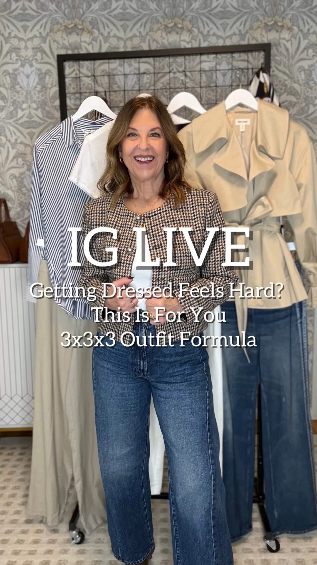 Today’s IG Live is a 3x3x3 challenge. 27 outfits from 9 pieces! The color scheme is navy, ecru, and taupe 

3 tops - white t-shirt, navy cardigan, and stripe button-up.

3 pants- viral Miramar jeans, ecru jeans, and trousers.
(Miramar runs big.  I’m wearing small for a looser fit. For a trimmer fit, size down if between sizes. 

3 shoes: brown boots, navy (or white) loafers, and a neutral sneaker. 

1 trench and a handbag. 

Have you tried this? Let me know if you like this style of live! 


#LTKootd #LTKSaleAlert #LTKOver40