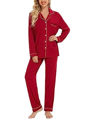 Women's Pajama Sets Long Sleeve Button Down Sleepwear Nightwear Soft Pjs Lounge Sets Dusty Rose S... | Amazon (US)