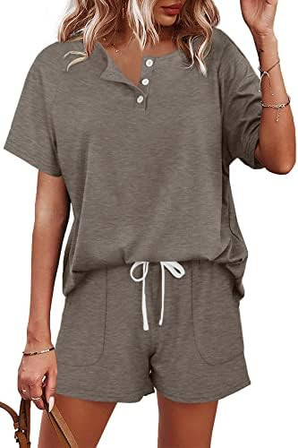 WIHOLL Two Piece Outfits for Women Lounge Sets Button Down Top and Shorts Set Sweatsuits with Poc... | Amazon (US)