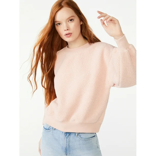 Free Assembly Women's Teddy Fleece Crewneck Sweatshirt - Walmart.com | Walmart (US)